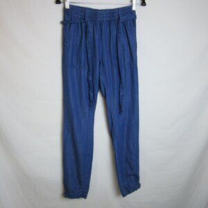 Tahari Pants Blue Cotton Ankle Jogger Belted Pockets Elastic Comfy Women's XS